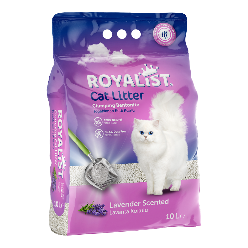 Așternut Nisip pentru Pisici Royalist Bentonita Lavanda 5L - Control Eficient al Mirosului si Bulgari Rapizi