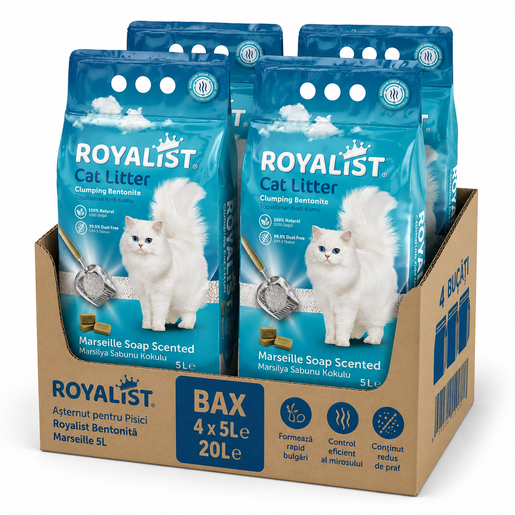 Așternut pentru Pisici Royalist Bentonită Marseille 5L - 4 Bucati Bax