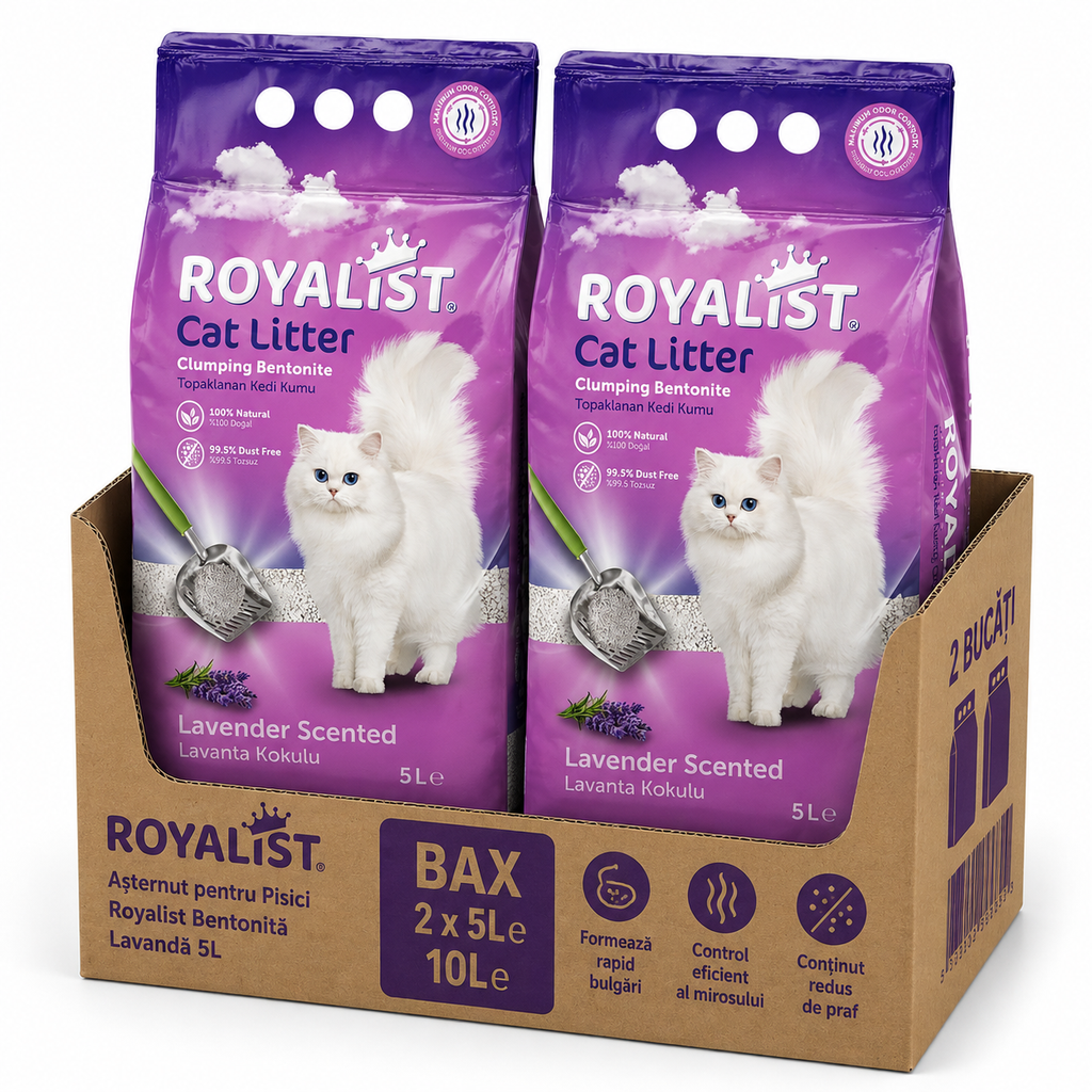 Așternut pentru Pisici Royalist Bentonită Lavandă 5L - 2 Bucati Bax