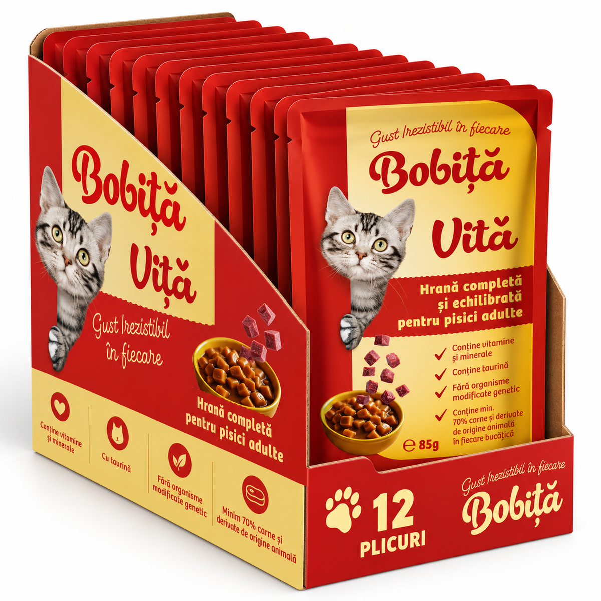 Bobita Hrana Umeda Pisici cu Carne de Vita 85g – Nutriție Completă 12 bucăți