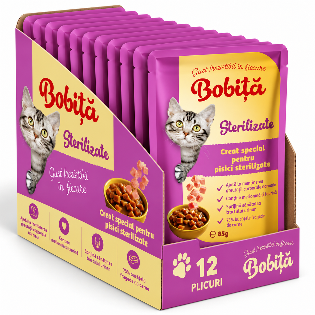 Bobita Hrana Umeda Pisici Sterilizate 85g – Gust și Sănătate 12 bucăți