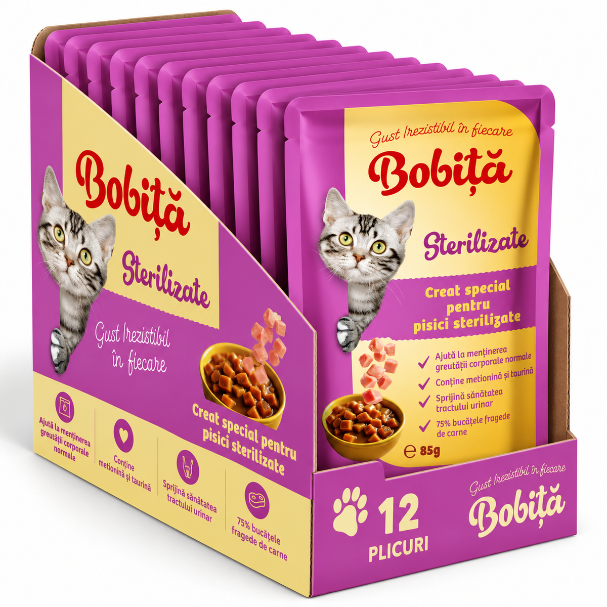 Bobita Hrana Umeda Pisici Sterilizate 85g – Gust și Sănătate 12 bucăți