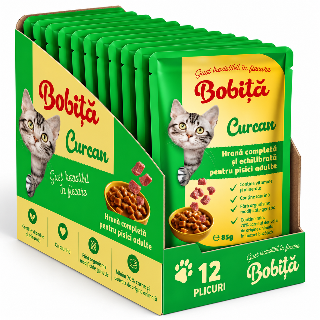 Bobita Hrana Umeda Pisici Carne de Curcan 85g – Gust și Sănătate 12 bucăți
