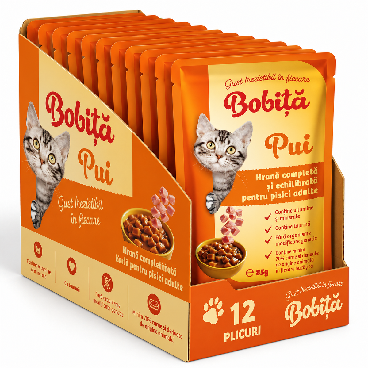 Bobita Hrana Umeda Pisici cu Carne de Pui 85g – Gust și Sănătate 12 bucăți