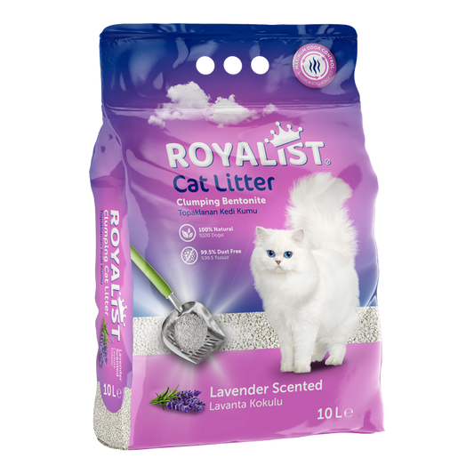 Așternut Nisip pentru Pisici Royalist Bentonita Lavanda 5L - Control Eficient al Mirosului si Bulgari Rapizi