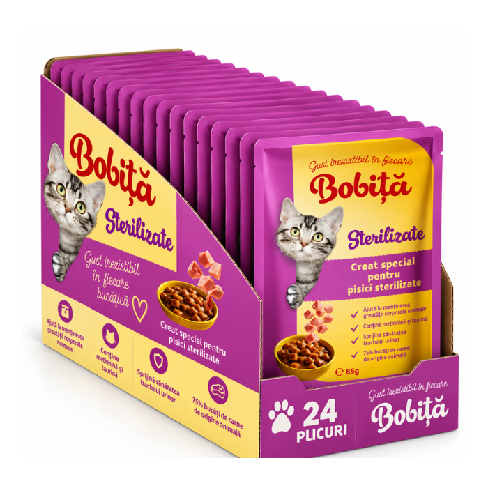 Bobita Hrana Umeda Pisici Sterilizate 85g – Gust și Sănătate 24 bucăți
