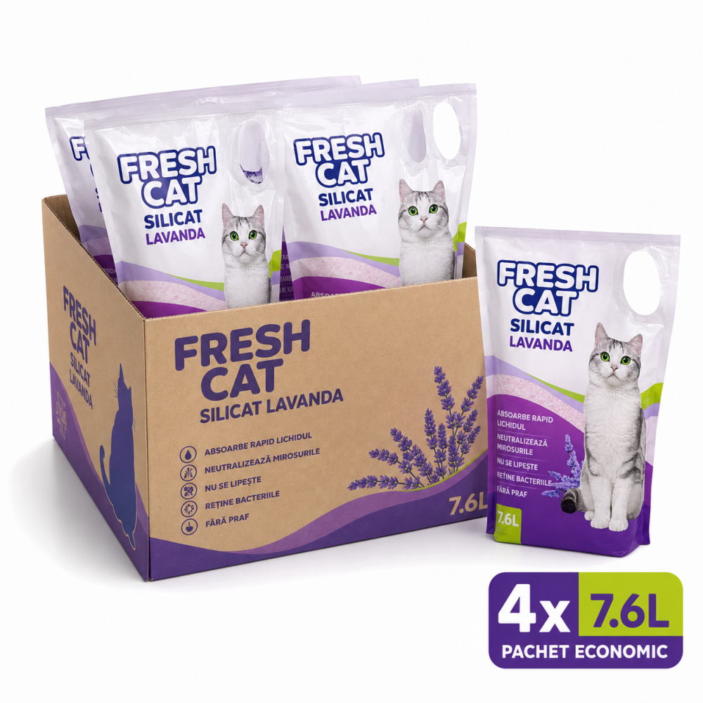 FreshCat Silicat Lavandă 7.6L – Bax 4 Bucăți