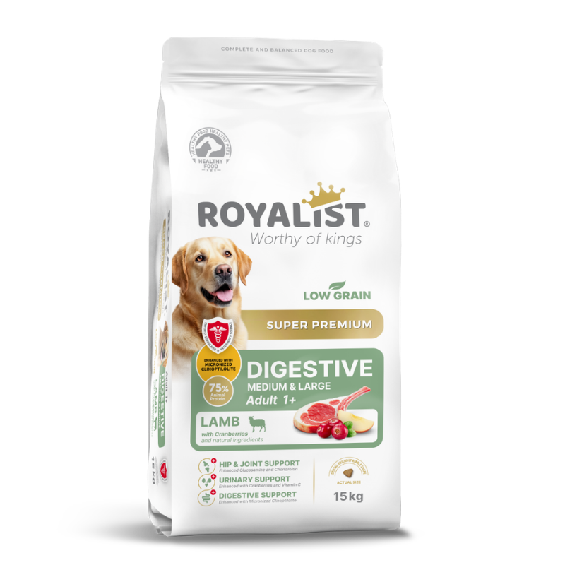 Hrana Uscată Royalist Adult Digestive Miel și Orez 15Kg pentru Câini